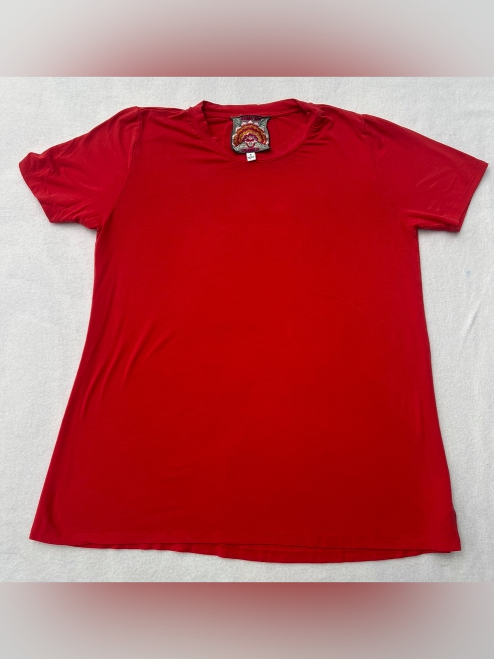 Johnny Was Red/ Dark Pink Crewneck Tee with Embroidered Neck Patch